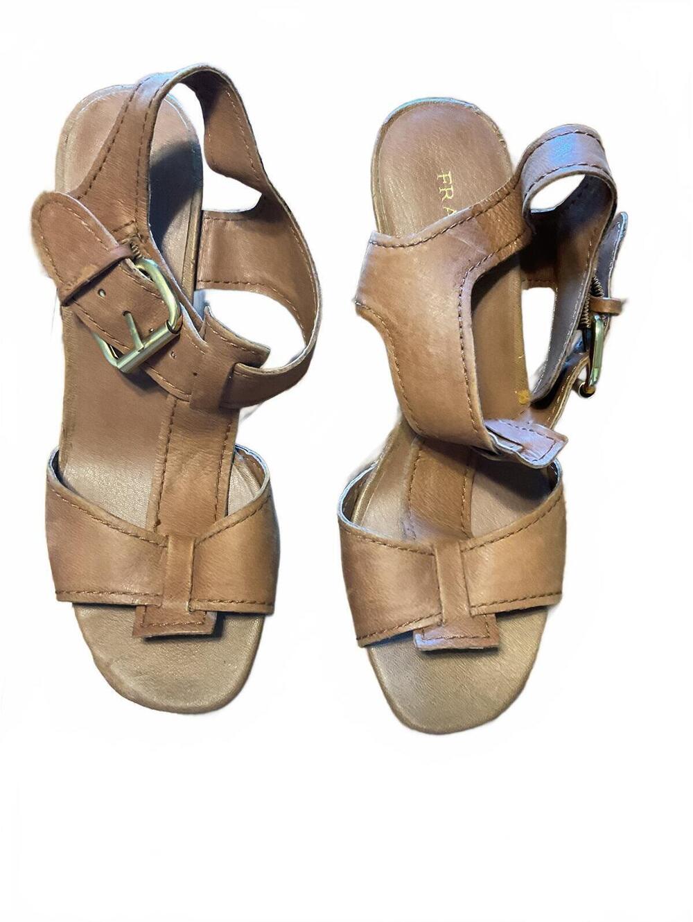 Franco Sarto Leather sandals, platform cork wedge heels, size 6M